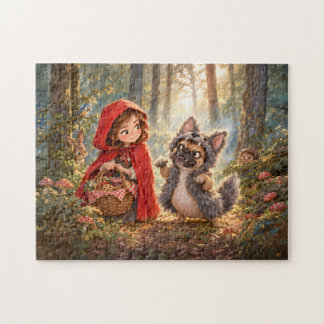 Frenchie Wolf Companion Forest Walk Jigsaw Puzzle