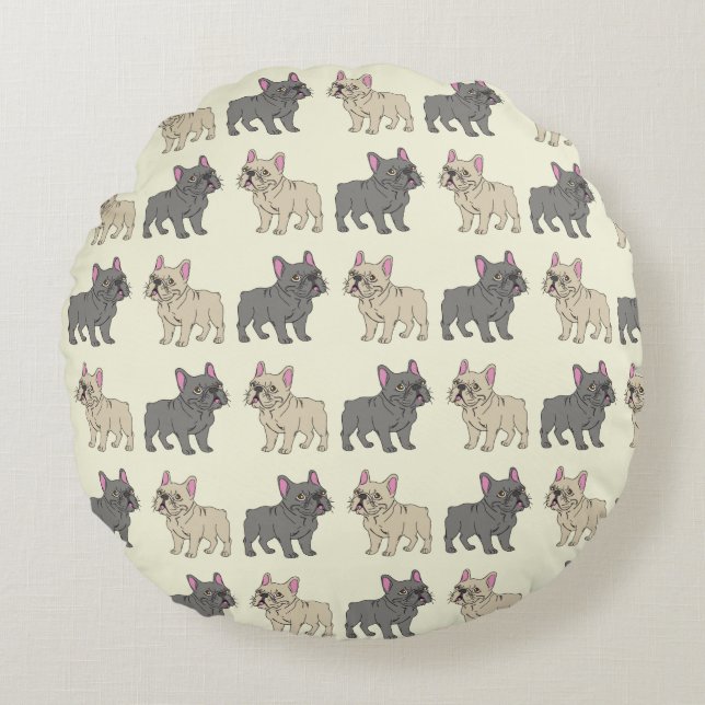 Frenchies, Beige Round Cushion (Front)