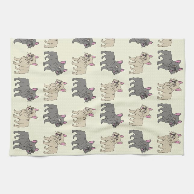 Frenchies, Beige Tea Towel (Horizontal)