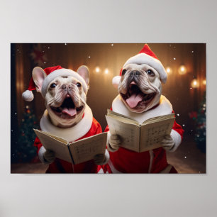 Frenchies Christmas Caroling Festive Holiday Poster