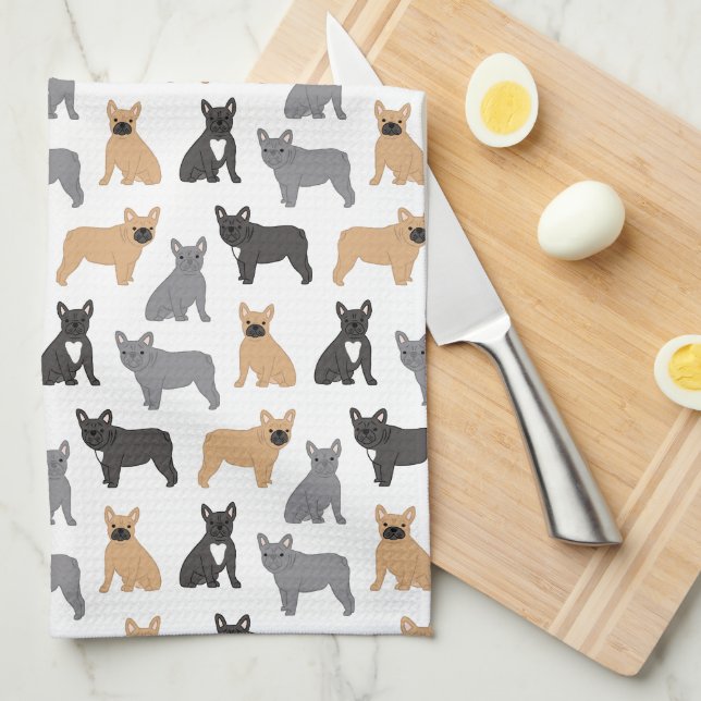 Frenchies French Bulldog - Pick Your Colour! Tea Towel (Quarter Fold)