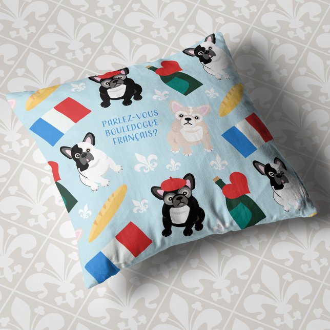 Frenchies go to France cute French Bulldog Pattern Cushion (Creator Uploaded)