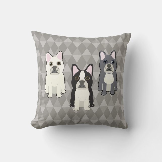 Frenchies Gray Diamonds Cushion (Front)