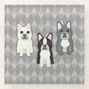 Frenchies Gray Diamonds Glass Coaster