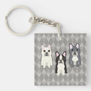 Frenchies Gray Diamonds Key Ring