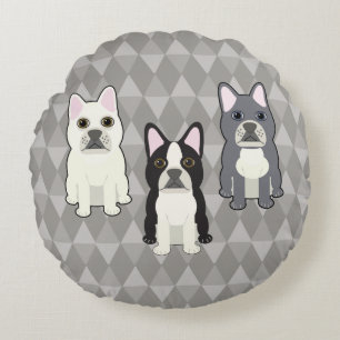 Frenchies Gray Diamonds Round Cushion