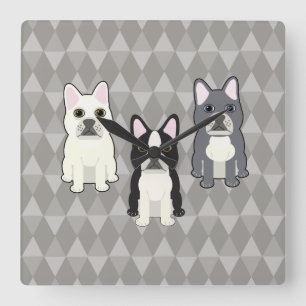 Frenchies Gray Diamonds Square Wall Clock