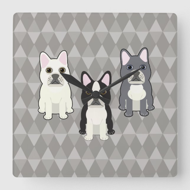 Frenchies Gray Diamonds Square Wall Clock (Front)