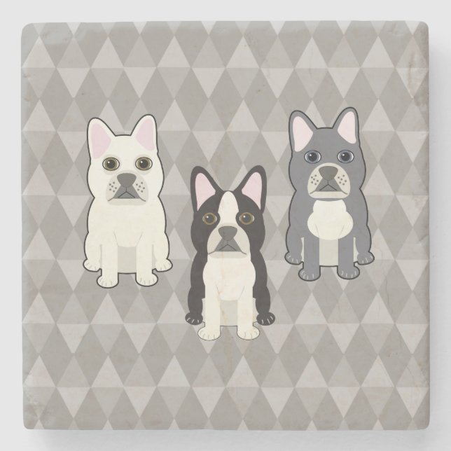 Frenchies Gray Diamonds Stone Coaster (Front)