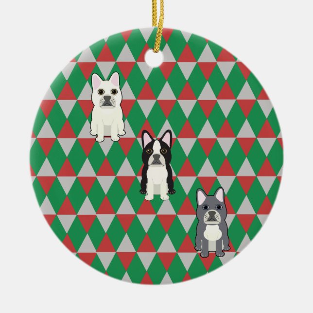Frenchies Holiday Diamonds Ceramic Tree Decoration (Front)