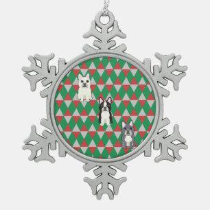 Frenchies Holiday Diamonds Snowflake Pewter Christmas Ornament