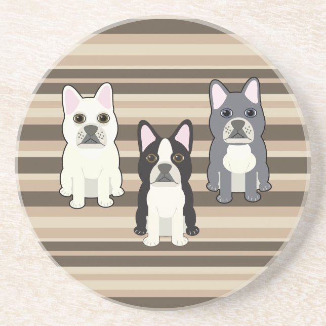 Frenchies Neutral Striped Coaster (Front)