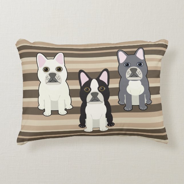 Frenchies Neutral Striped Decorative Cushion (Front)