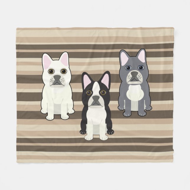 Frenchies Neutral Striped Fleece Blanket (Front (Horizontal))