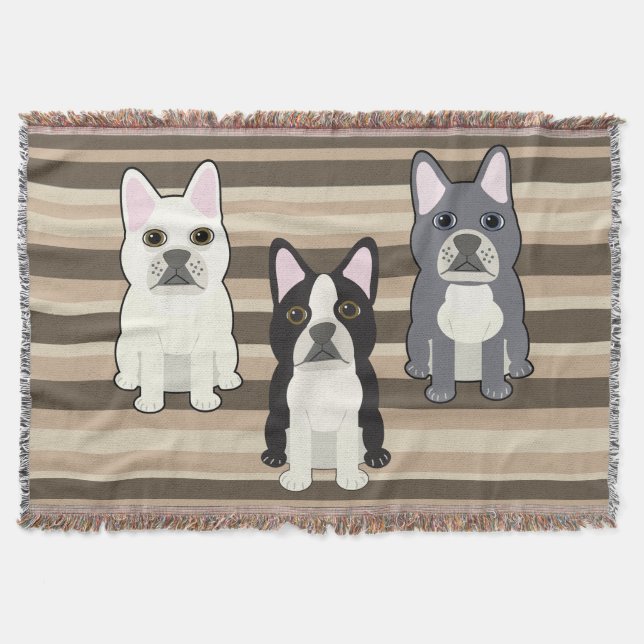 Frenchies Neutral Striped Throw Blanket (Front)