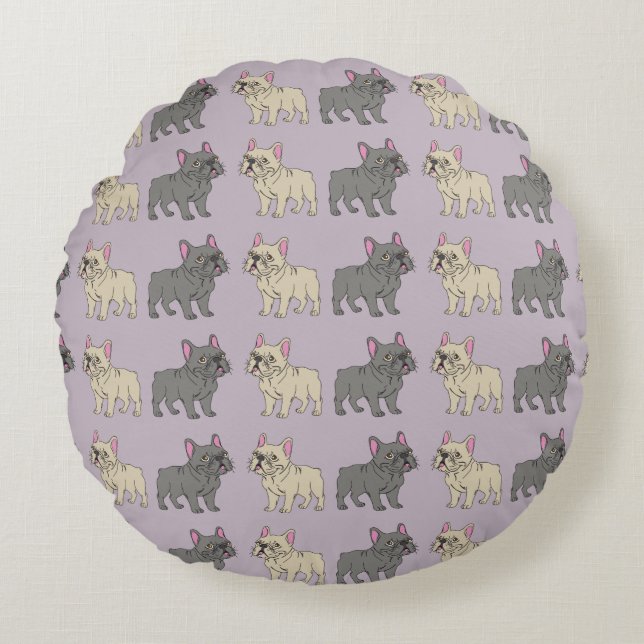 Frenchies, Purple Round Cushion (Front)