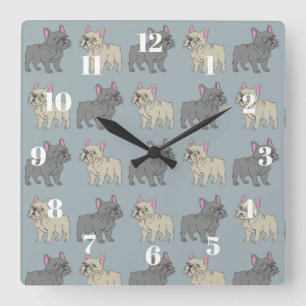Frenchies, Smokey Blue Square Wall Clock