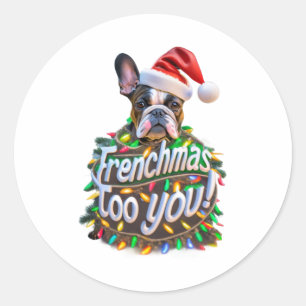 Frenchmas too you Bulldog Dog Tree Christmas Light Classic Round Sticker