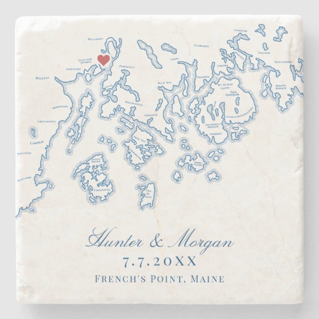 French's Point Stockton Springs Maine Map Wedding  Stone Coaster (Front)