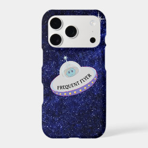 Frequent flyer alien & flying saucer on navy blue