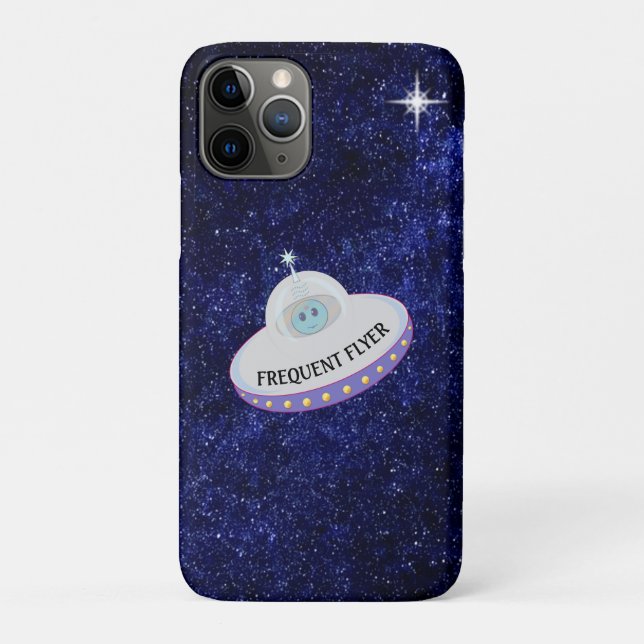 Frequent flyer alien & flying saucer on navy blue Case-Mate iPhone case (Back)