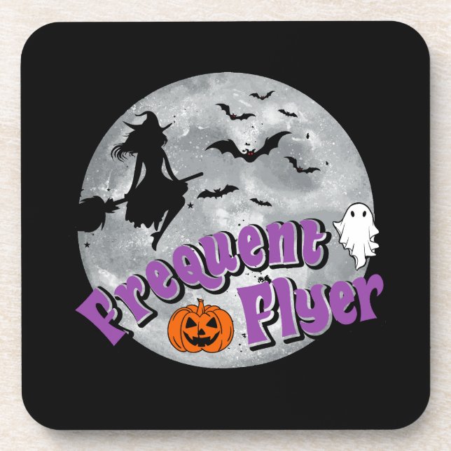 Frequent Flyer Halloween Witch Riding Broomstick  Coaster (Front)