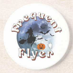 Frequent Flyer Halloween Witch Riding Broomstick Coaster