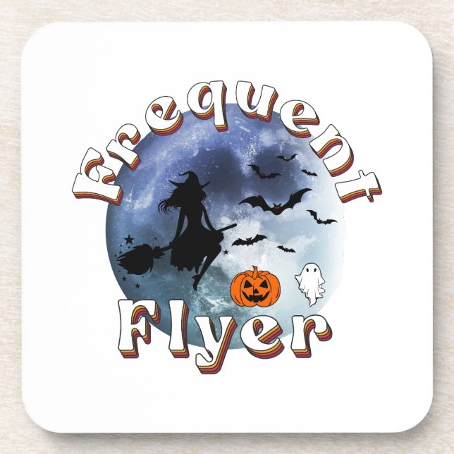 Frequent Flyer Halloween Witch Riding Broomstick Coaster (Front)
