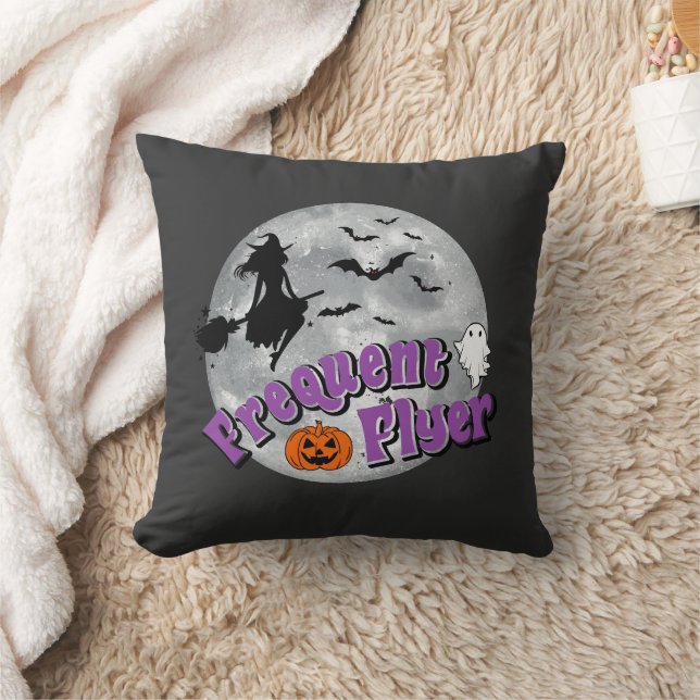 Frequent Flyer Halloween Witch Riding Broomstick  Cushion (Blanket)