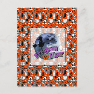 Frequent Flyer Halloween Witch Riding Broomstick Holiday Postcard