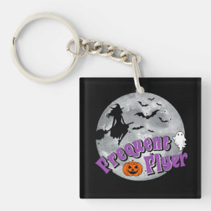 Frequent Flyer Halloween Witch Riding Broomstick  Key Ring