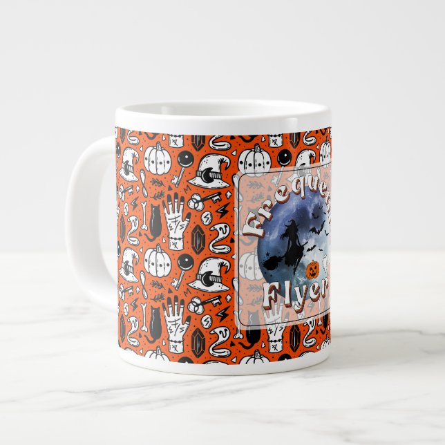 Frequent Flyer Halloween Witch Riding Broomstick Large Coffee Mug (Front Left)