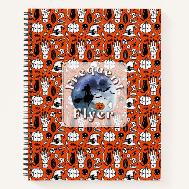 Frequent Flyer Halloween Witch Riding Broomstick Notebook (Front)