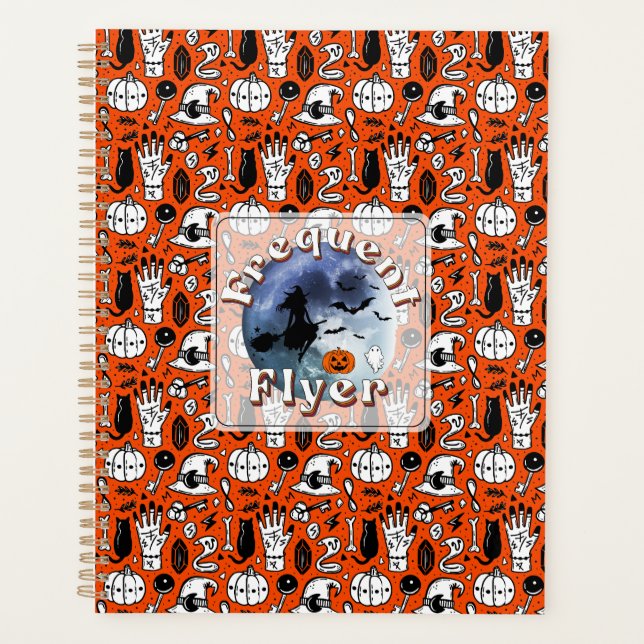 Frequent Flyer Halloween Witch Riding Broomstick Planner (Front)