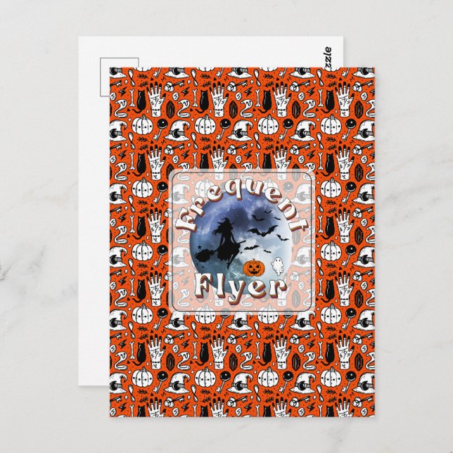 Frequent Flyer Halloween Witch Riding Broomstick Postcard (Front/Back)