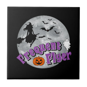 Frequent Flyer Halloween Witch Riding Broomstick  Tile