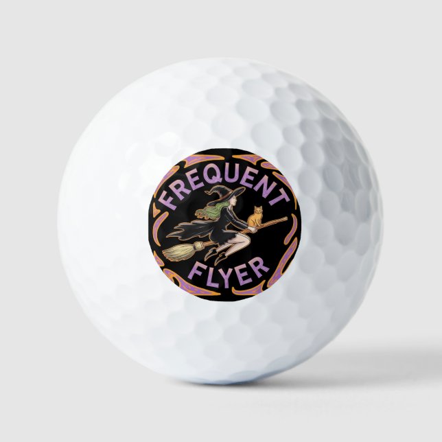Frequent Flyer Witch A Funny Halloween Take  Golf Balls (Front)