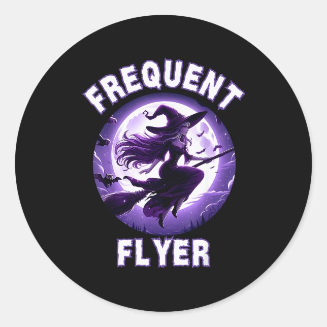 Frequent Flyer Witch, Funny Halloween Witch Costum Classic Round Sticker (Front)