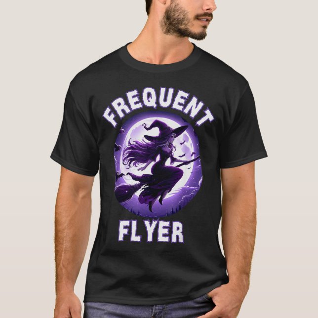 Frequent Flyer Witch, Funny Halloween Witch Costum T-Shirt (Front)