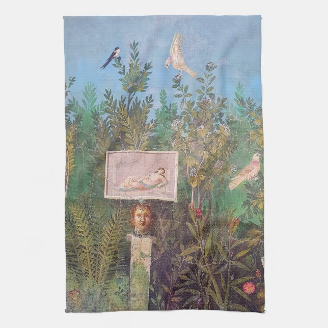 Fresco of a Garden Scene, Pompeii   Tea Towel (Vertical)