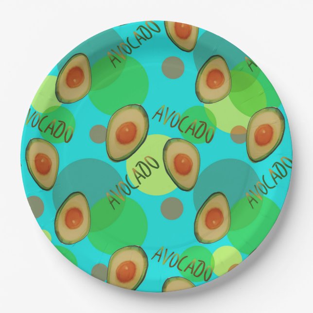 Fresh and fun avocado pattern paper plate (Front)
