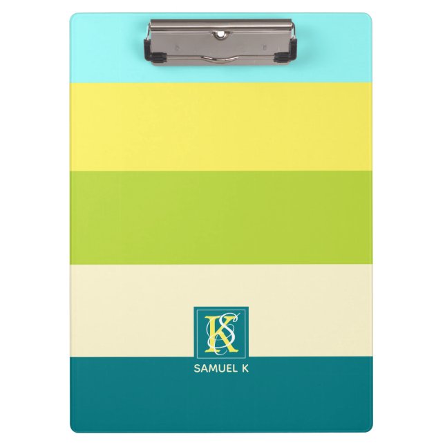 Fresh and Happy Colourful Stripes Monogram Clipboard (Front)