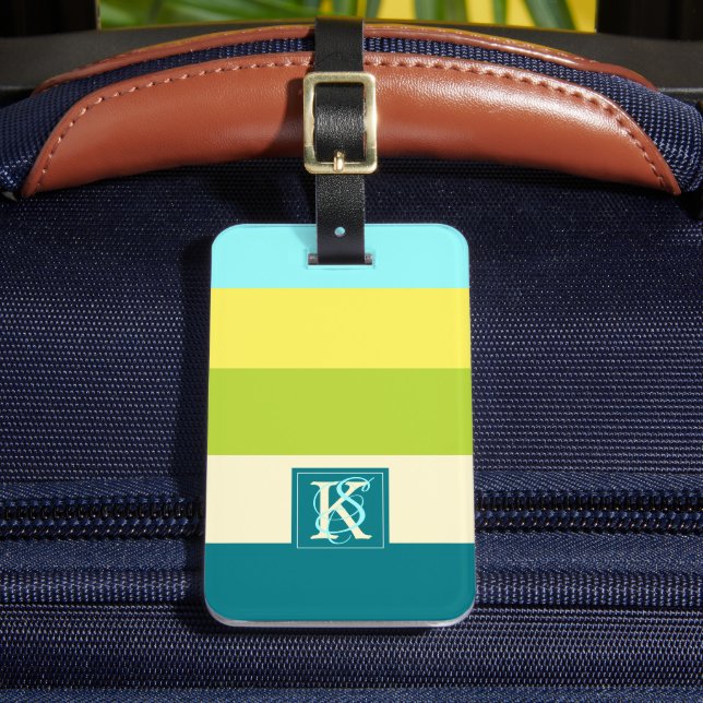 Fresh and Happy Colourful Stripes Monogram Luggage Tag (Front Insitu 2)