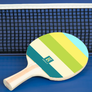Fresh and Happy Colourful Stripes Monogram Ping Pong Paddle