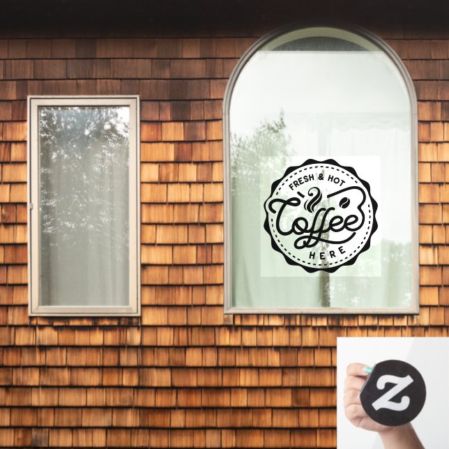 Fresh and Hot Coffee Here Window Cling (Home Window)