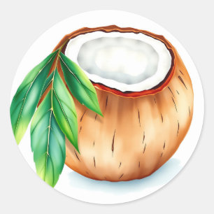 Fresh and Vibrant Watercolor Coconut on White  Classic Round Sticker