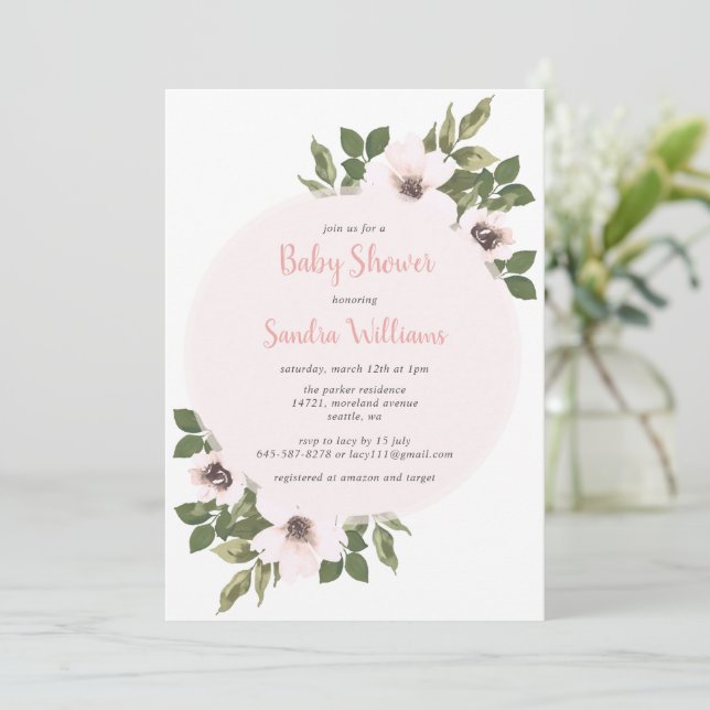 Fresh Anemone baby shower invitation_Blush Invitation (Standing Front)