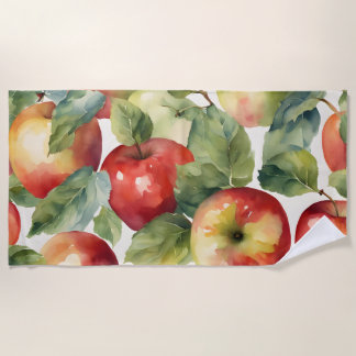 Fresh apples watercolor design beach towel