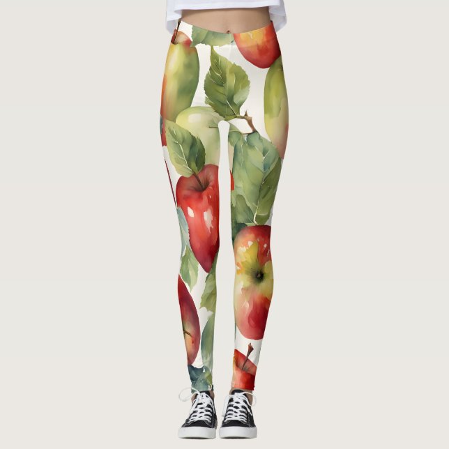Fresh apples watercolor design leggings (Front)