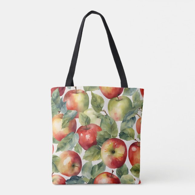 Fresh apples watercolor design tote bag (Back)